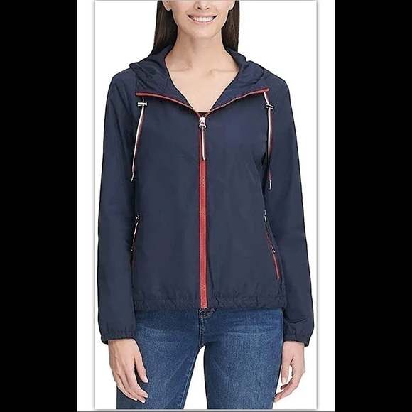Tommy Hilfiger Women`s Sz S Dark Blue Full Zip Windbreaker Jacket - Picture 1 of 9